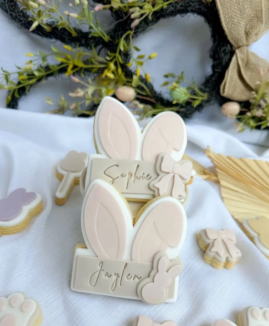 Bunny Ear Name Plaque Cookie Stamp & Cutter