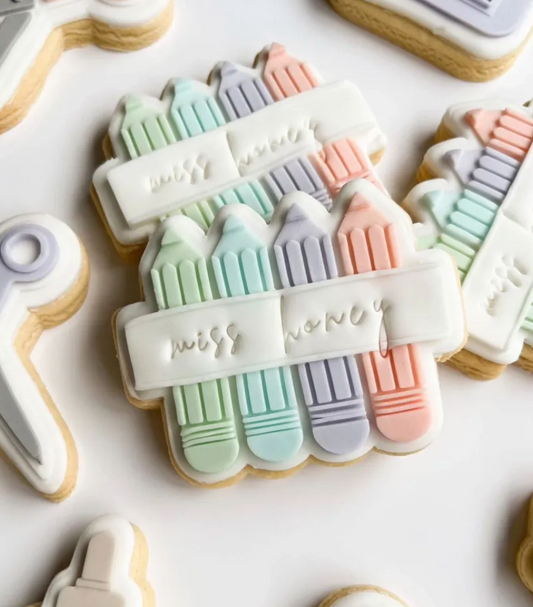 Pencils with Personalised Label Cookie Stamp & Cutter