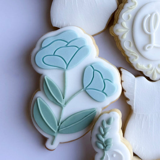 Double Rose Stem Cookie Stamp & Cutter