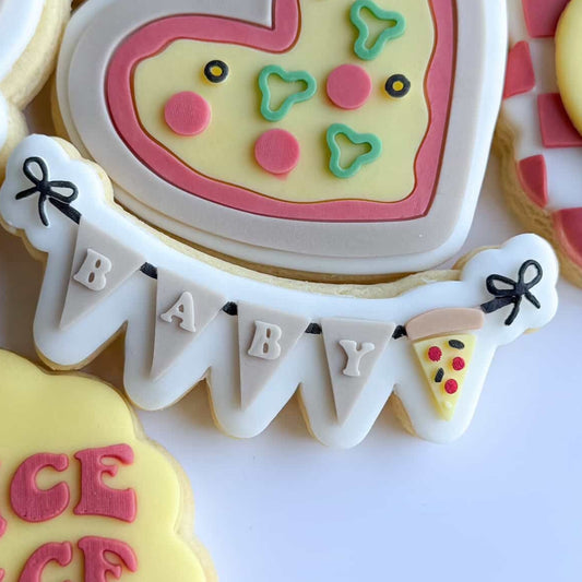 Baby Pizza Bunting Cookie Stamp and Cutter